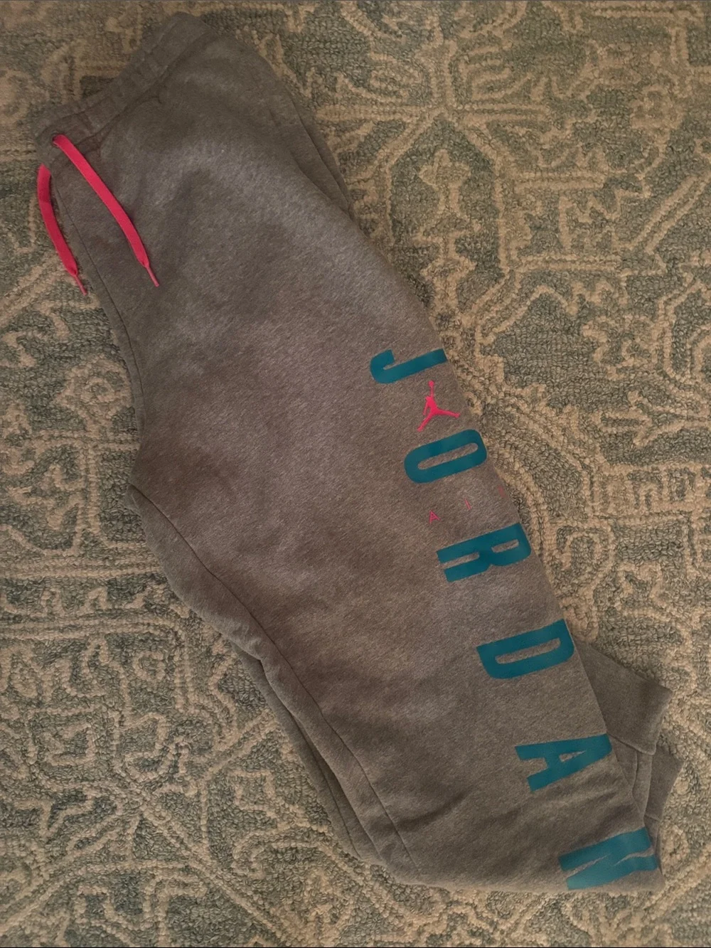 Jordan Miami Gray Joggers with Pink Drawcord / jumpman and Teal Logo